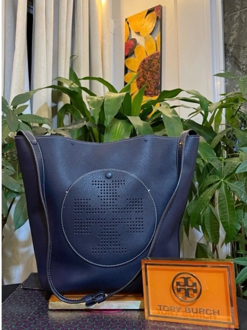 ♦️AUTHENTIC TORY BURCH BLUE KIPP PERFORATED LOGO HOBO
